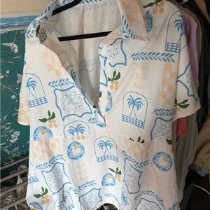 Tropical Print Button-Up Shirt